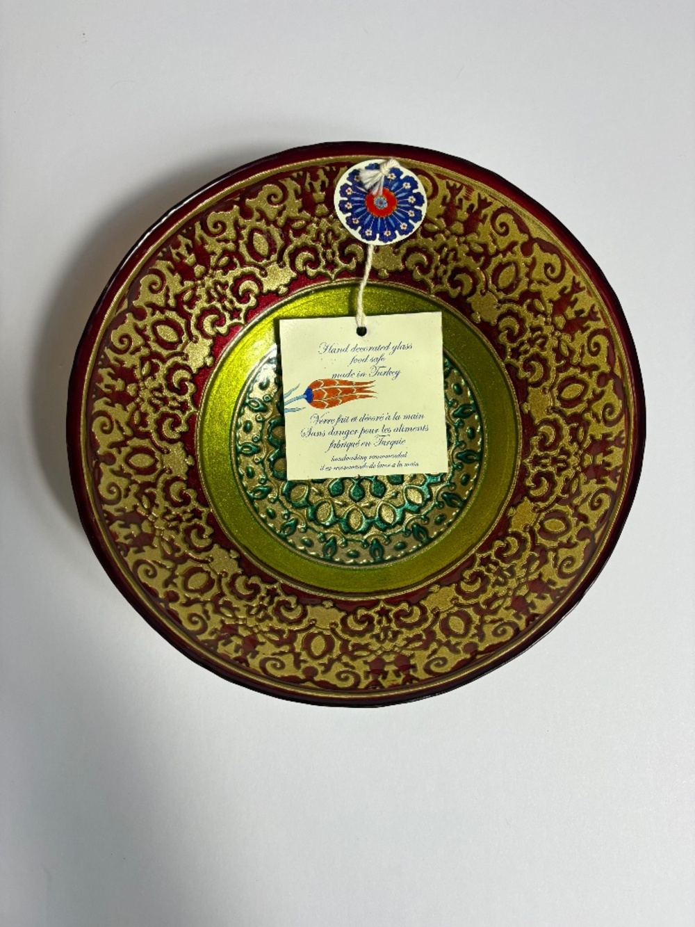 Topkapi Luster Hand Decorated Glass Bowl Candy Dish Turkish Gold New Decorative